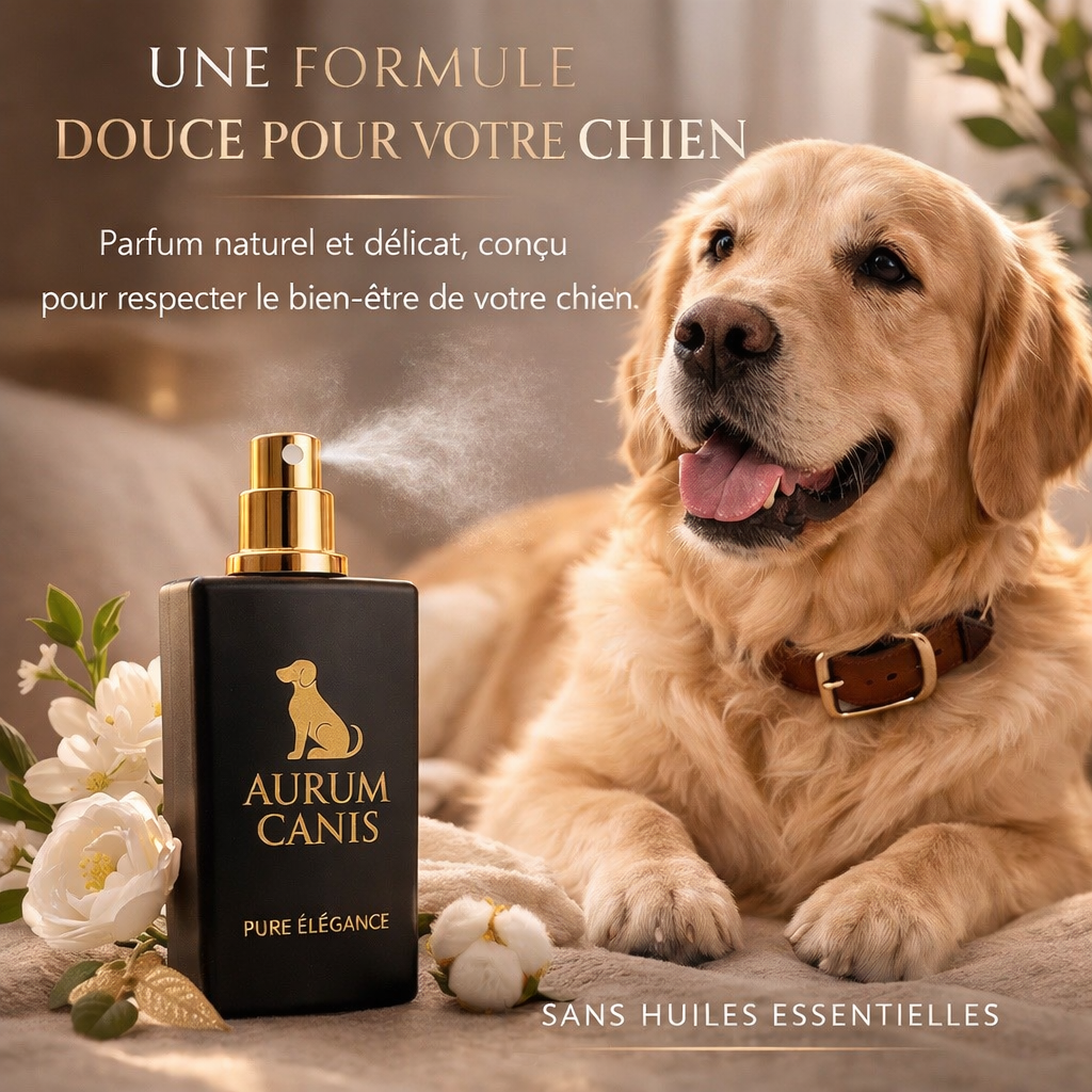 Parfum pour chien Aurum Canis Pure Élégance avec formule douce sans alcool et sans huiles essentielles